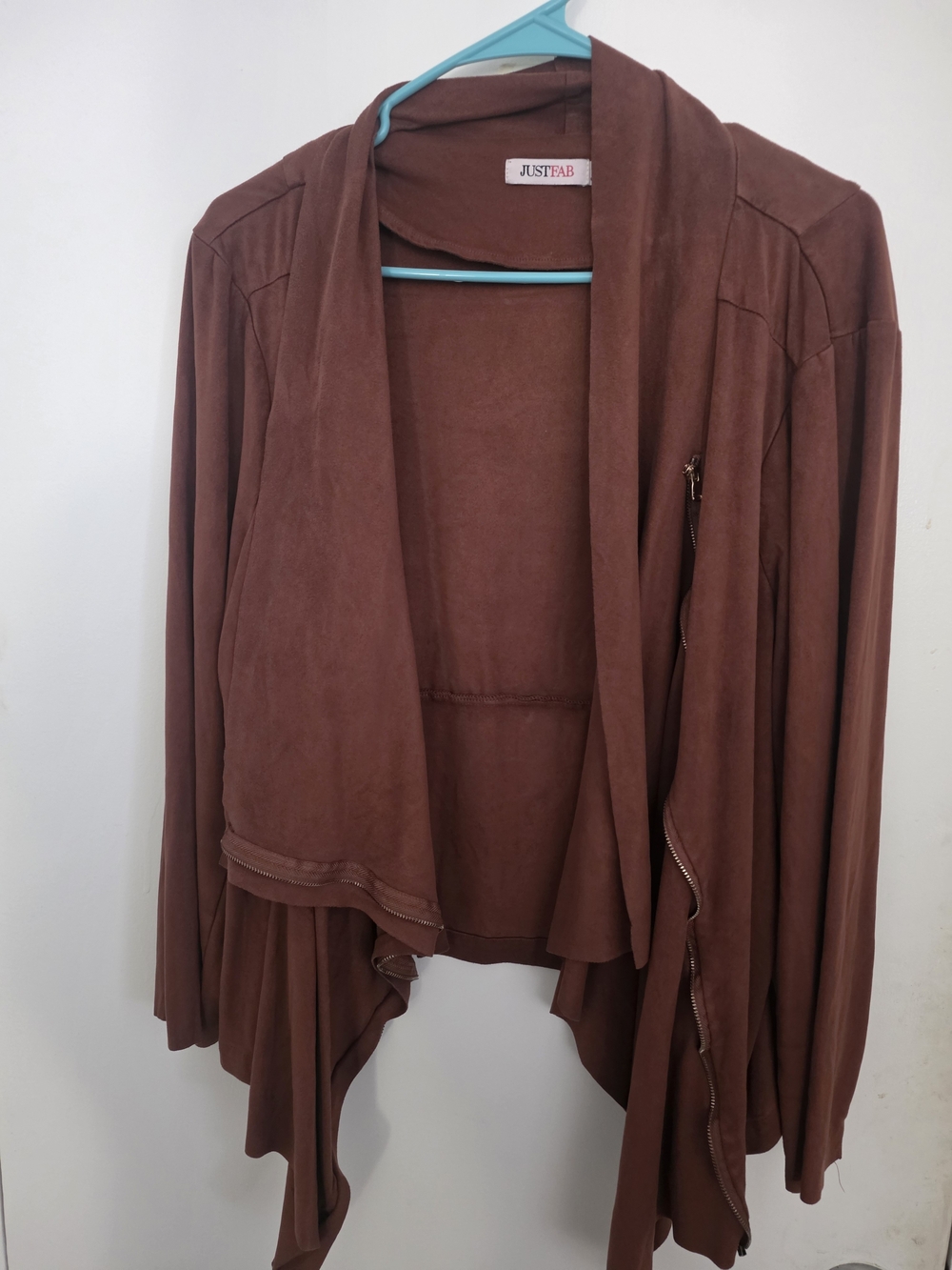 JustFab Mauve Draped Open-Front Jacket
